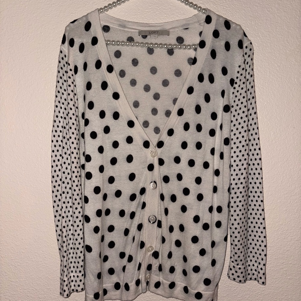 LOFT Black and White Polka Dot Cardigan